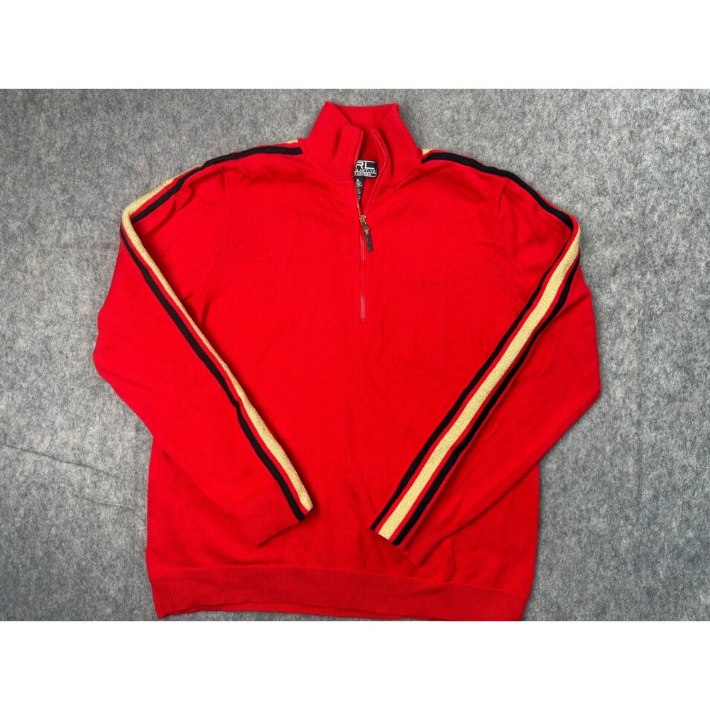 Ralph Lauren Active Sweater‎ Men XL Red Cotton Quarter Zip Stripe Classic